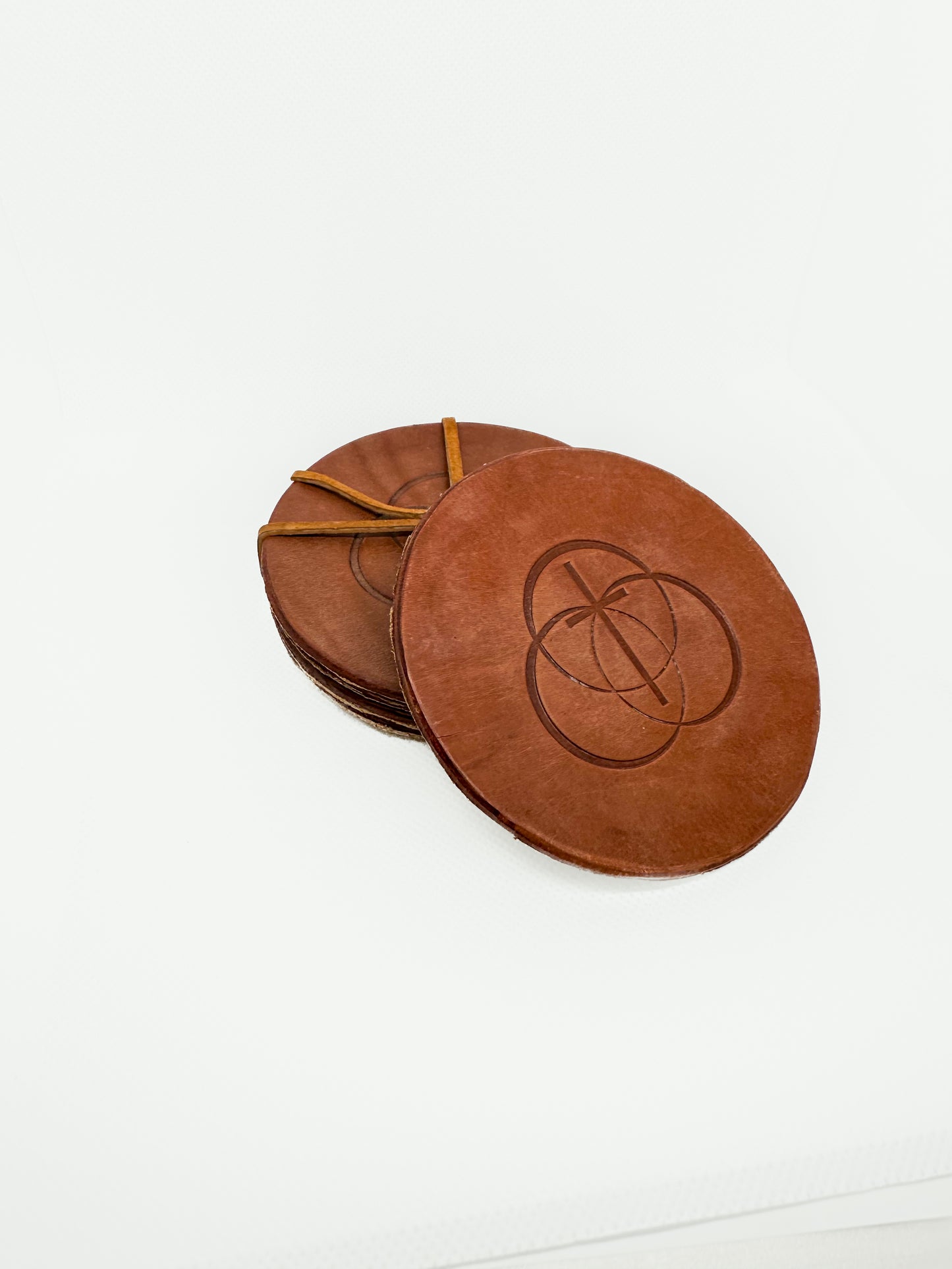 Handmade Set of Four Leather Coasters – Water‑Resistant Mink‑Oil Finish & Cork Backing – Made in Wichita