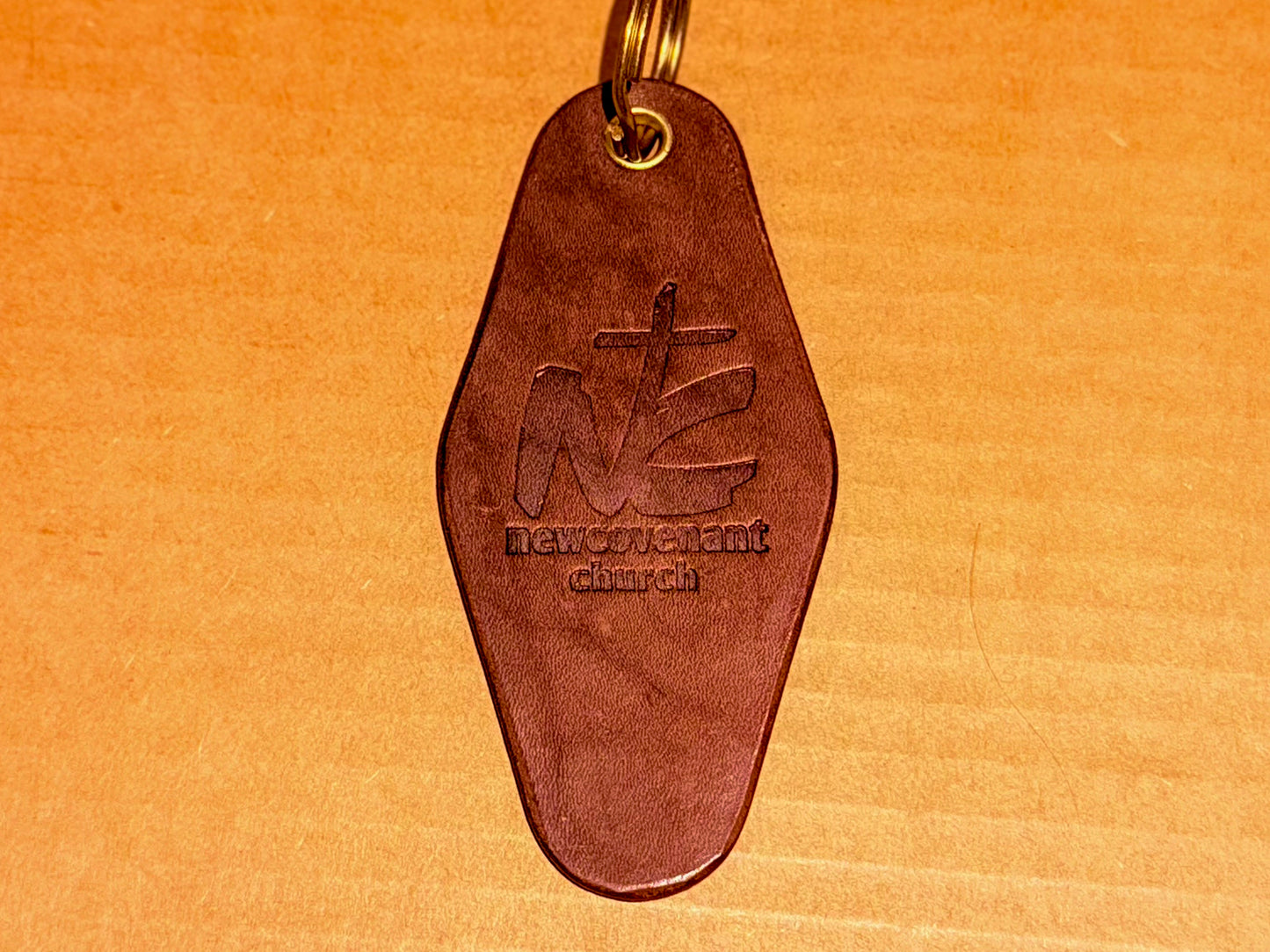 Hand‑Stamped Leather Key Fob – Classic Diamond‑Shaped Motel Key Design – Customizable Logo & Mink‑Oil Finish - Made In Wichita