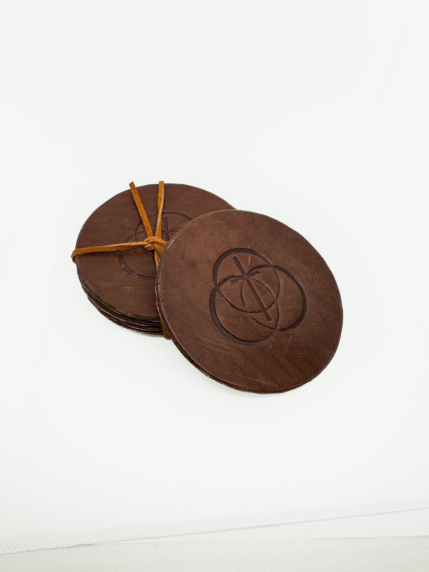 Handmade Set of Four Leather Coasters – Water‑Resistant Mink‑Oil Finish & Cork Backing – Made in Wichita